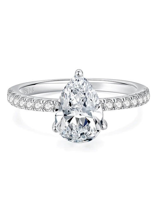 Mia 925 Sterling Silver 18 K White Gold Plated Engagement Ring - Pear Cut