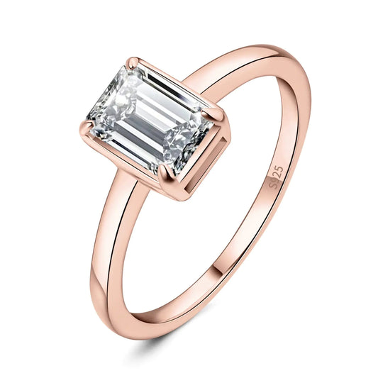 Silvia 925 Sterling Silver Engagement Ring - Emerald Cut